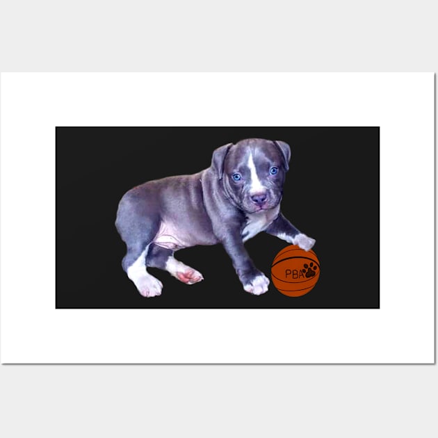 Blue line pit bull dog basket ball player- cute pitbull in the with it’s pitbull basketball association ball Wall Art by Artonmytee